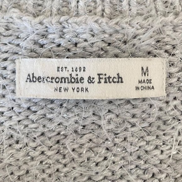 Abercrombie & Fitch Cropped Fuzzy Sweater Women's Medium Gray Metallic Pullover - Picture 8 of 11
